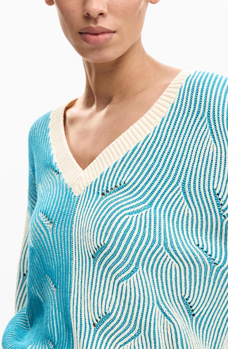 Desigual Colorblock Cotton Blend Pointelle Sweater, Alternate, color, Light Blue