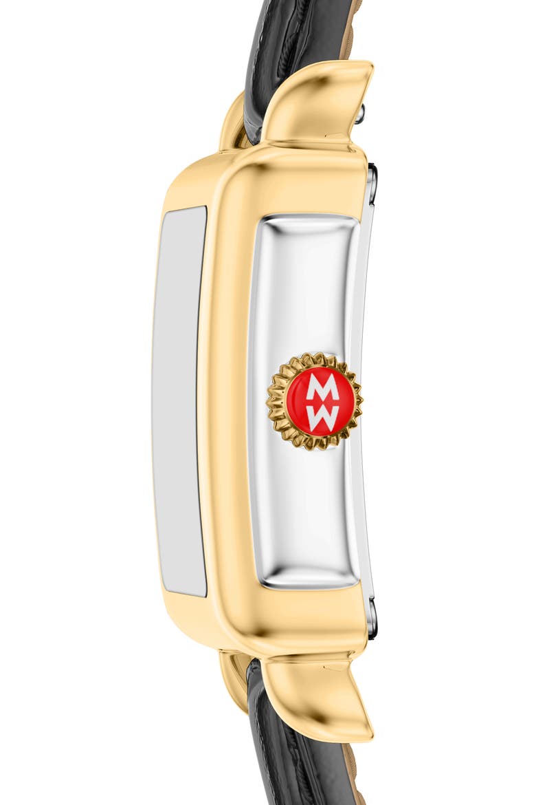 Deco Madison Mini Two-Tone Leather Strap Watch, Alternate, color, BLACK