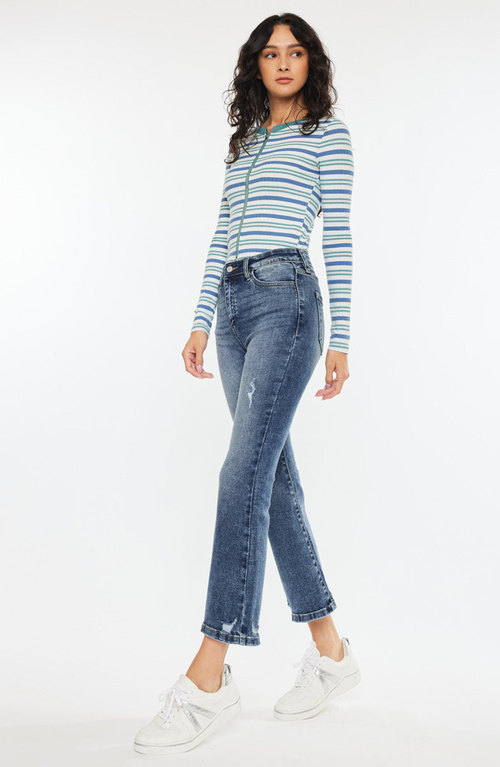 Kancan Miley Essentials High Rise Cropped Flare Jeans In Blue