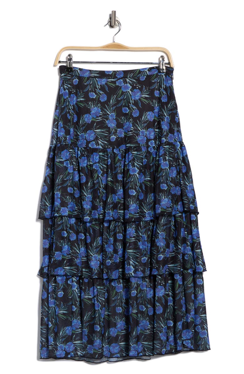 Nicole Miller Floral Tiered Mesh Midi Skirt, Alternate, color, 