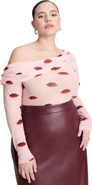 ELOQUII Lip Print Mesh Top
