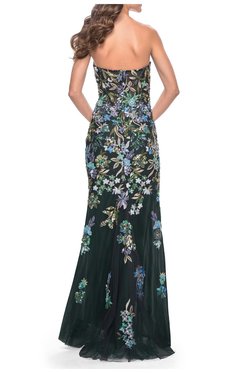 Multi Color Lace Floral Applique on Fitted Strapless Gown