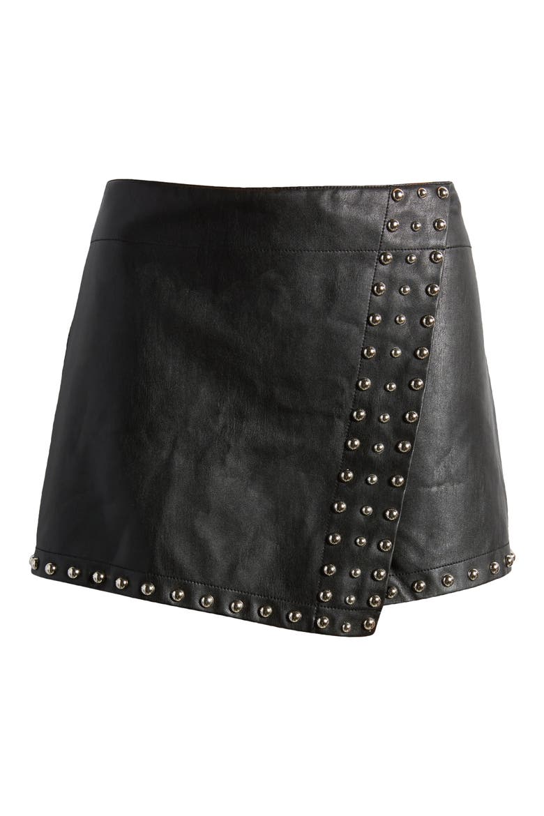 Emmy Studded Faux Leather Miniskort, Alternate, color, BLACK