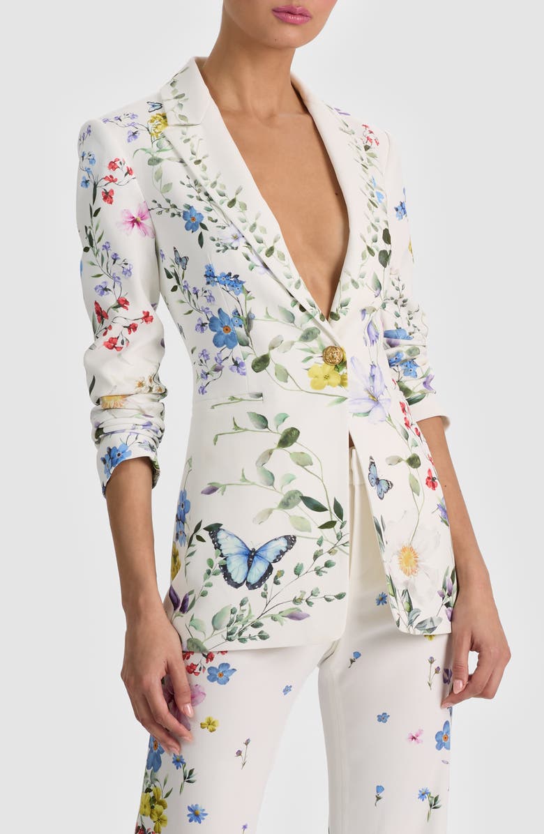Alice + Olivia Breann Floral Print Blazer, Alternate, color, Twisting Vines Off White