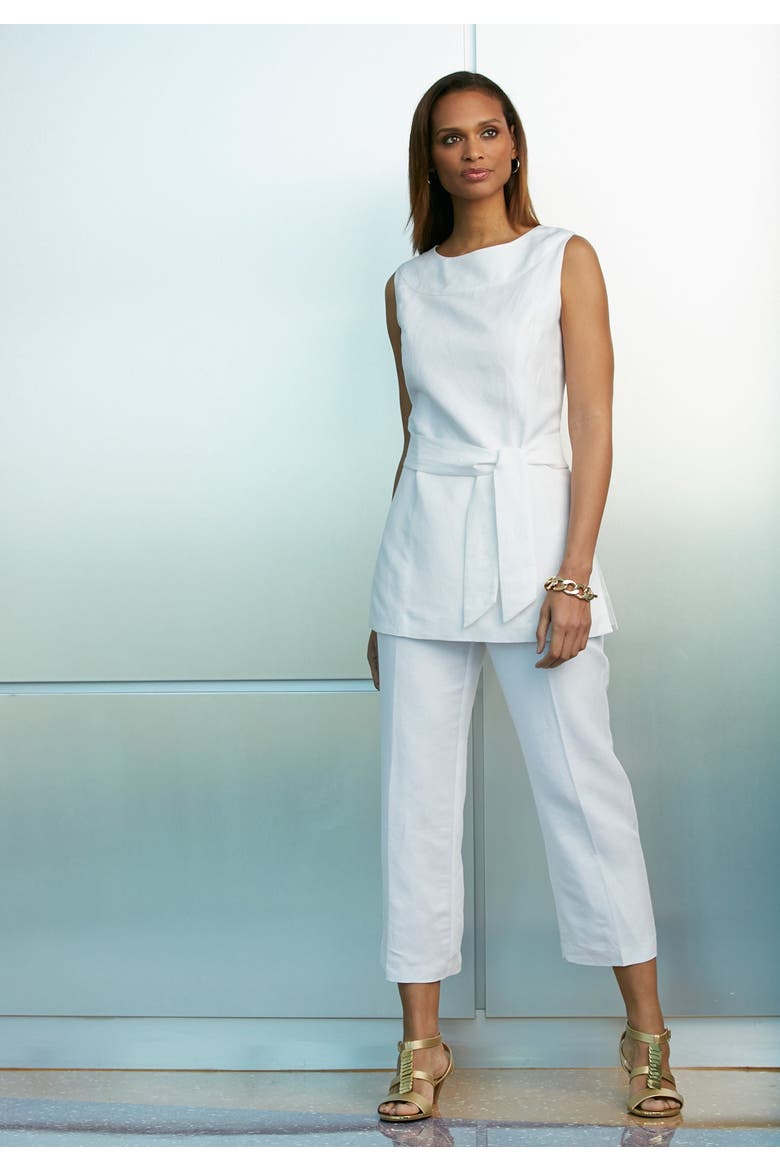2 Piece Linen Capri Set, Alternate, color, RASPBERRY