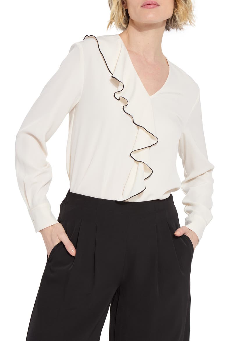Marianne V-Neck Ruffle Top, Main, color, CHALK