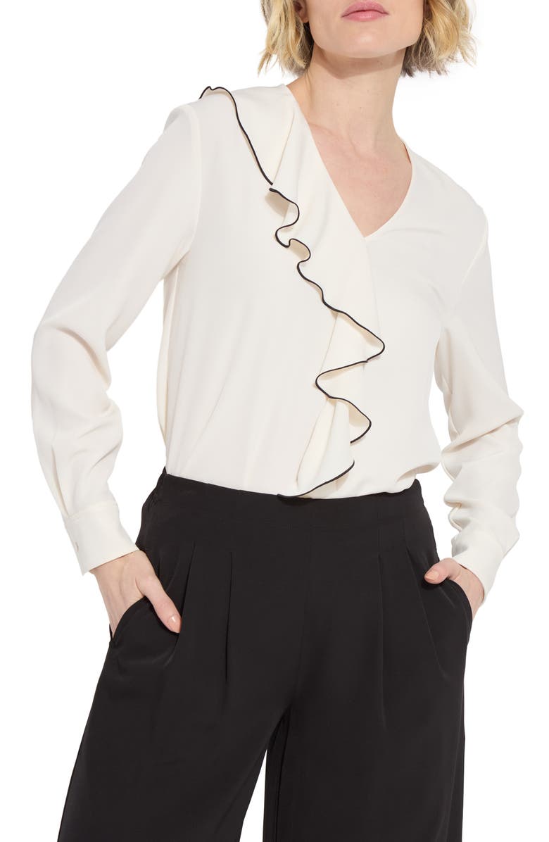 Lysse Marianne V-Neck Ruffle Top, Main, color, Chalk