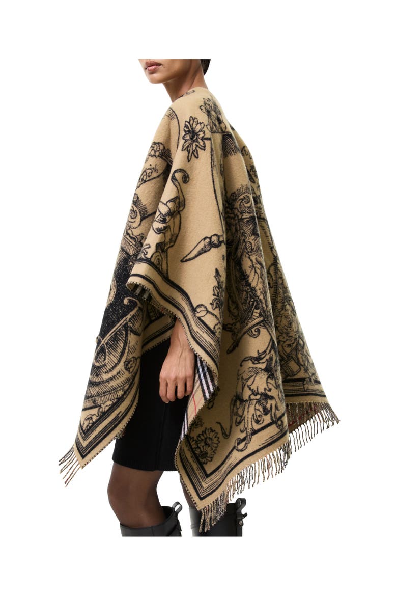 Reversible Etched Knight Wool Cape, Alternate, color, Archive beige