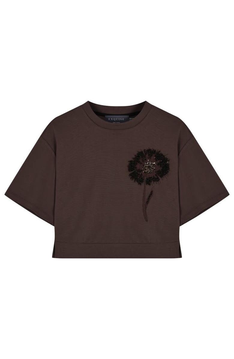 Exquise Brynn T-Shirt  Chic Casual Gem-Detail Tee, Alternate, color, Brown