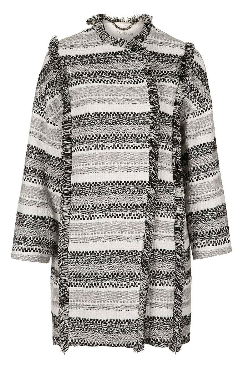 'Izzy' Fringe Trim Cardigan Coat, Alternate, color, GREY MULTI
