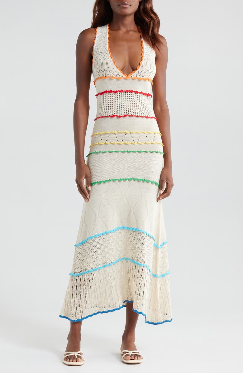 Capittana Abbie Tiered Mixed Stitch Cover-Up Maxi Dress, Main, color, Multicolor