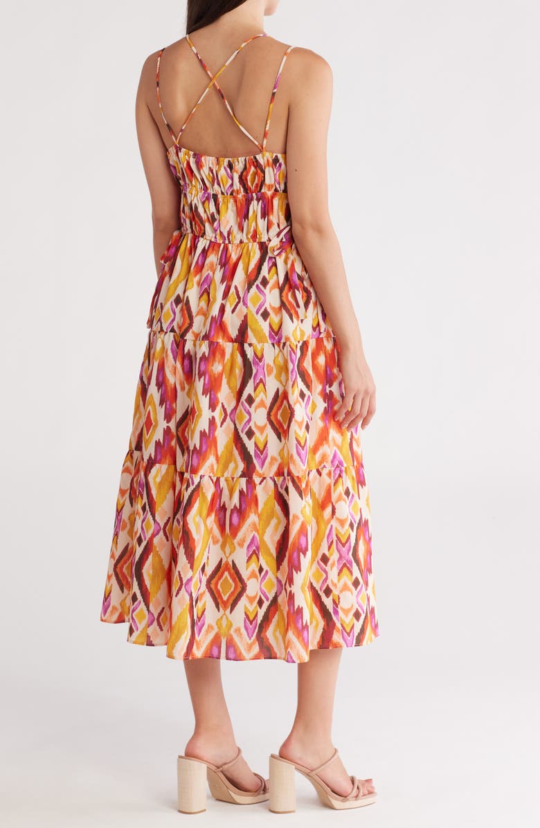 Donna Ricco Strappy Tiered Midi Sundress, Alternate, color, Orange Multi
