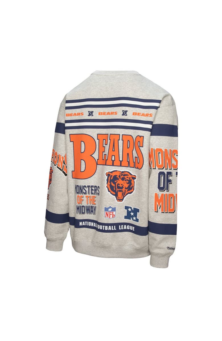 Mitchell & Ness Men's Mitchell & Ness  Heather Gray Chicago Bears All Over Print Vintage Fleece Crewneck Sweatshirt, Alternate, color, 