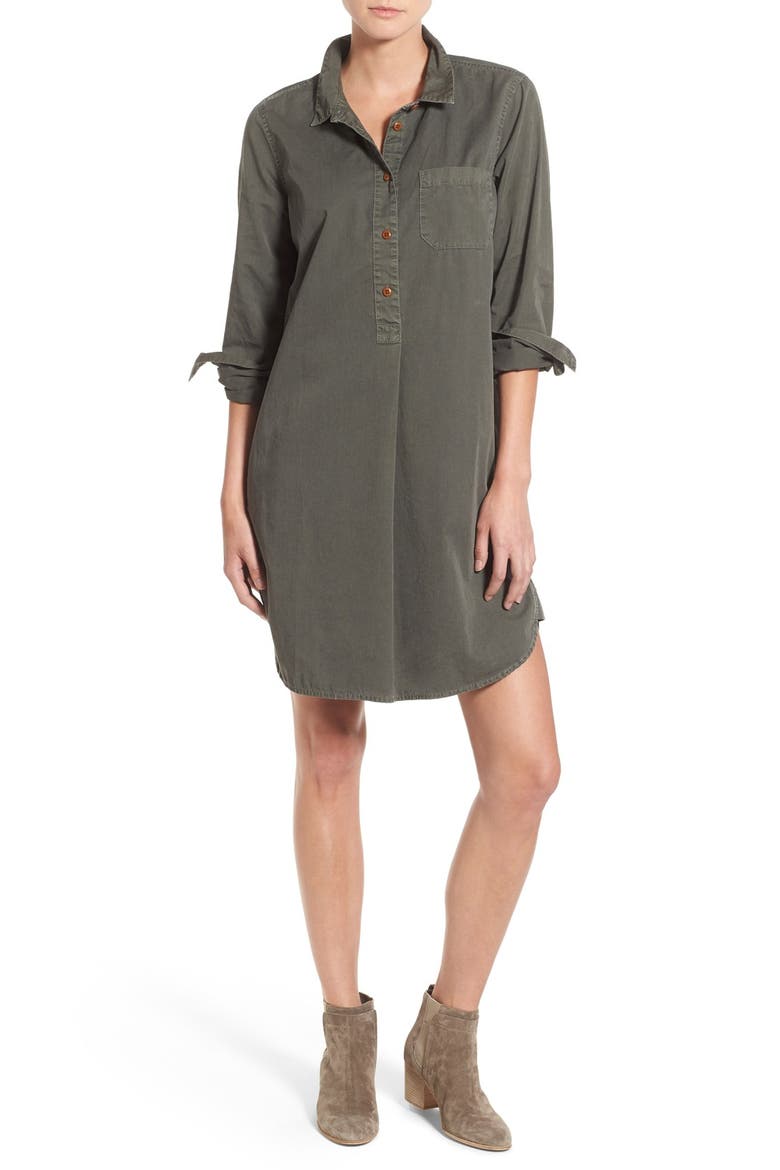 Garment Dye Cotton Shirtdress, Main, color, HIGHLAND GREEN