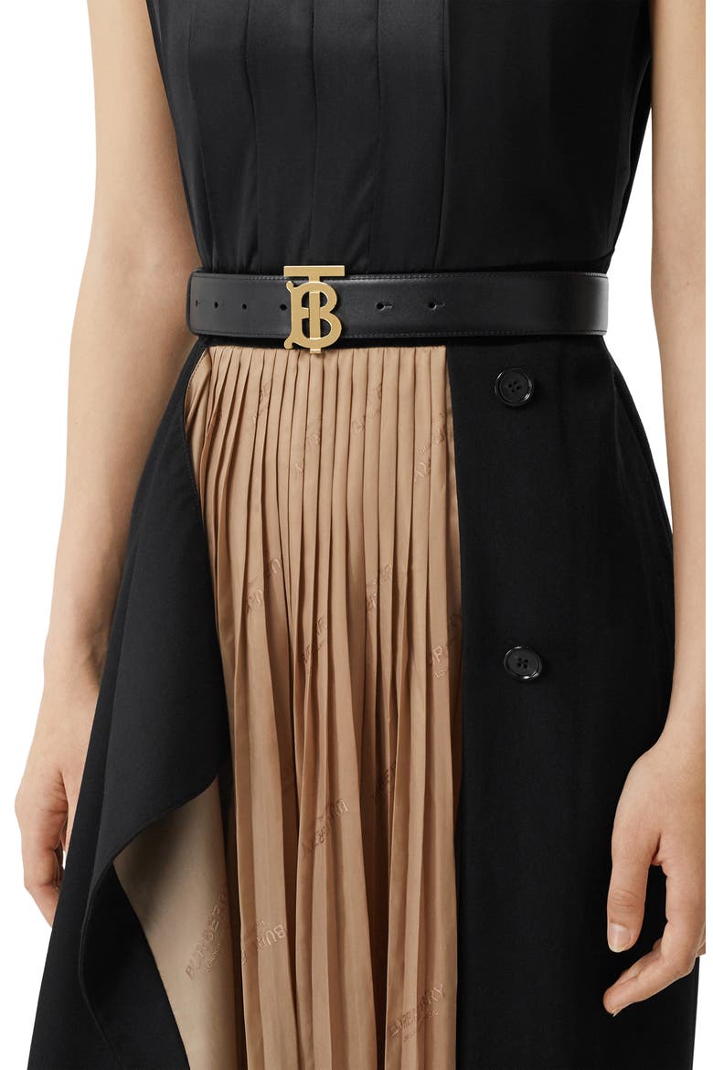 TB Monogram Leather Belt, Alternate, color, BLACK