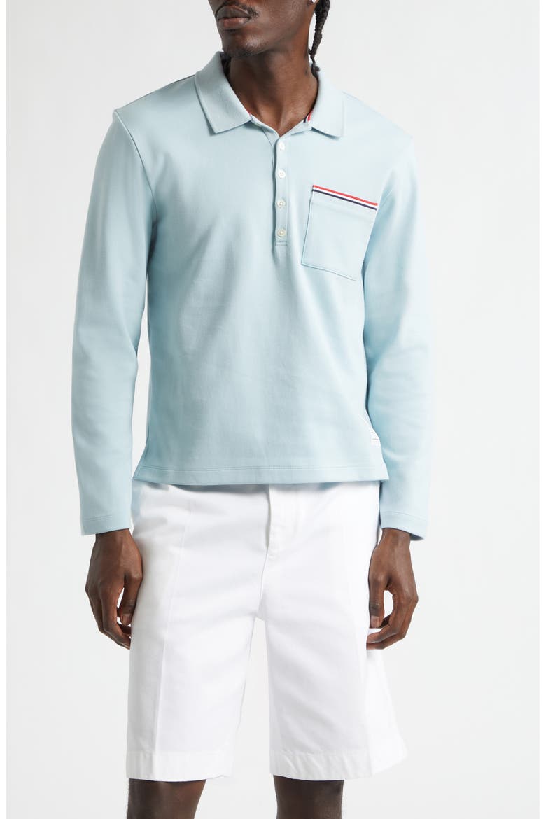 Cotton Jersey Pocket Long Sleeve Polo, Main, color, LIGHT BLUE