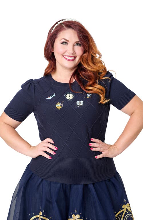 Unique Vintage Plus Size Embroidered Sweater In Blue