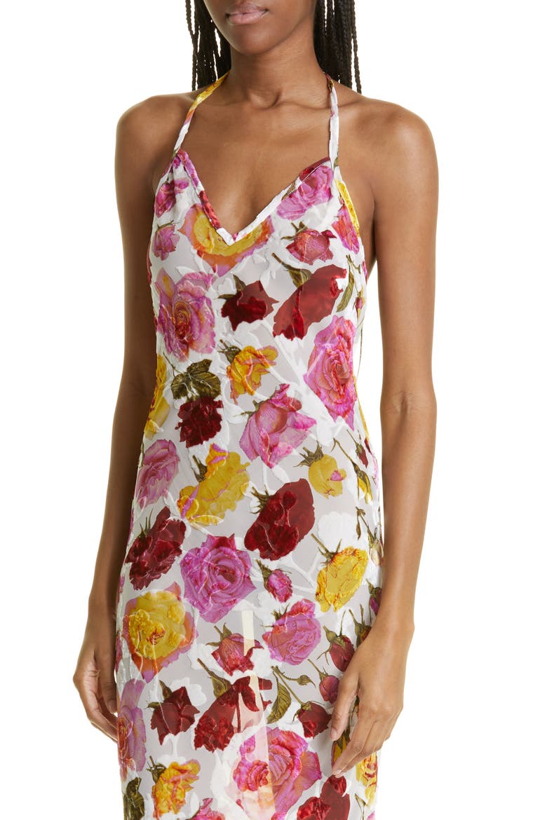 Rose Print Halter Neck Maxi Slipdress, Alternate, color, IVORY