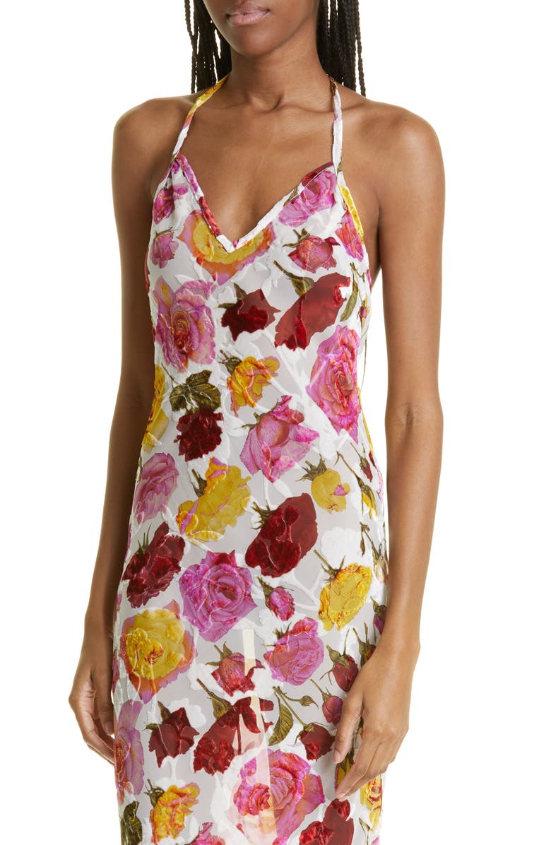 Puppets and Puppets Rose Print Halter Neck Maxi Slipdress, Alternate, color, 