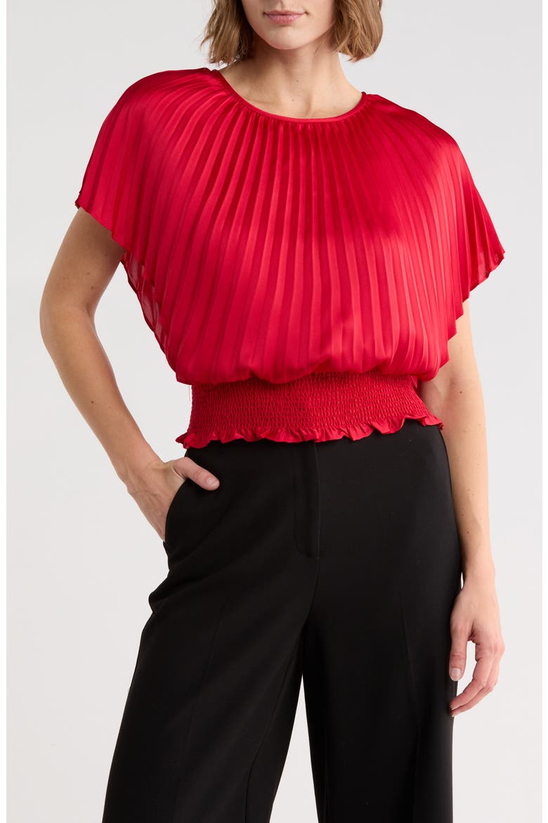 Pleated Smocked Waist Top, Main, color, RED