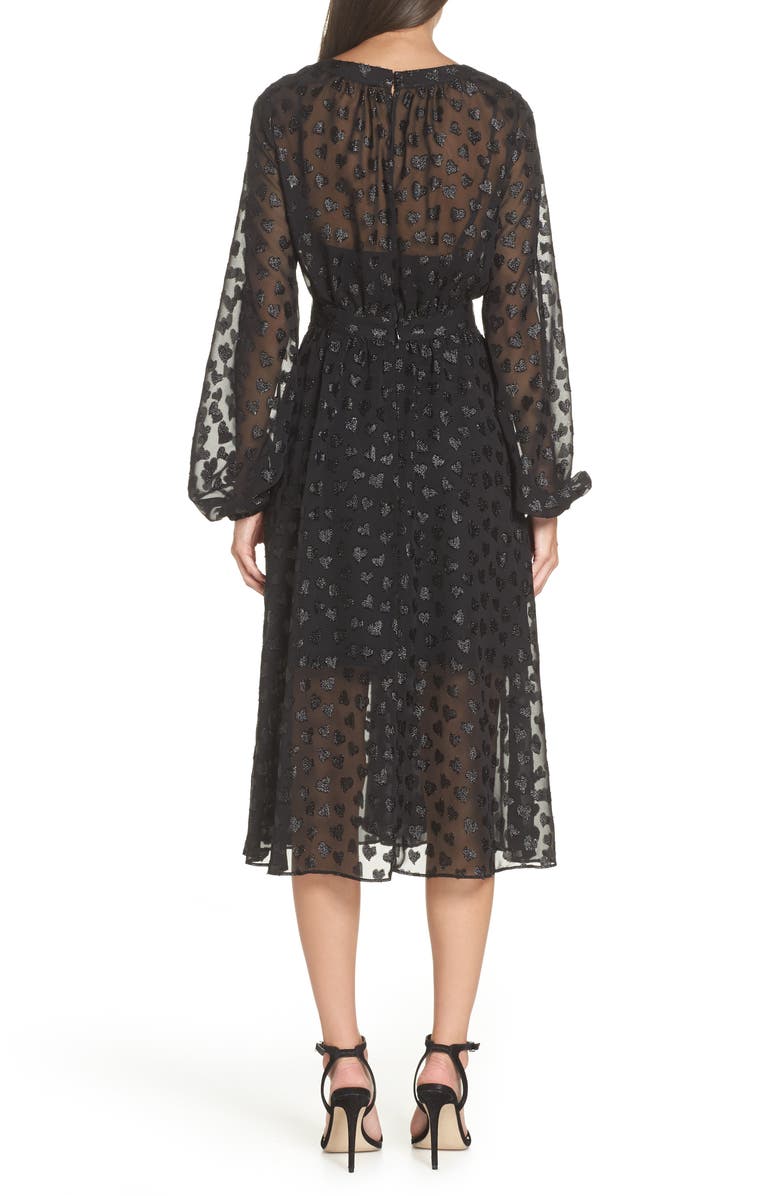 Avec Les Filles Tea Length Metallic Mesh Dress, Alternate, color, Black