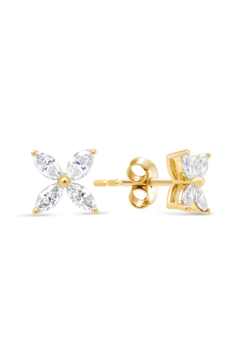 14K Yellow Gold 3/4 Ct Marquise Diamond 8 Stone Floral Leaf Stud Earrings, Alternate, color, Yellow