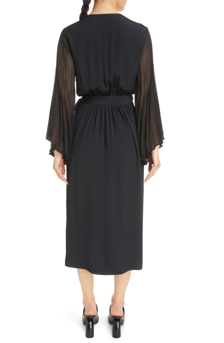 Dries Van Noten Dooley Pleated Long Sleeve Crepe Dress, Alternate, color, Black 900