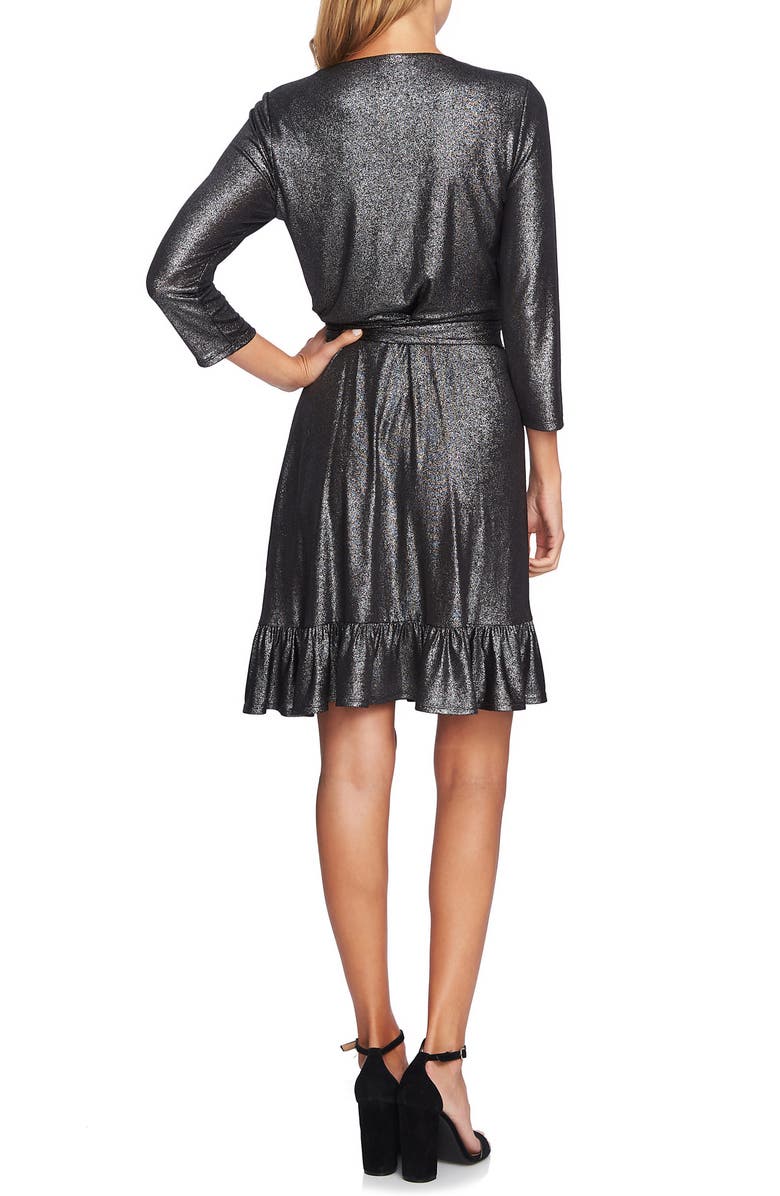 CeCe Foil Knit Ruffle Dress, Alternate, color, 