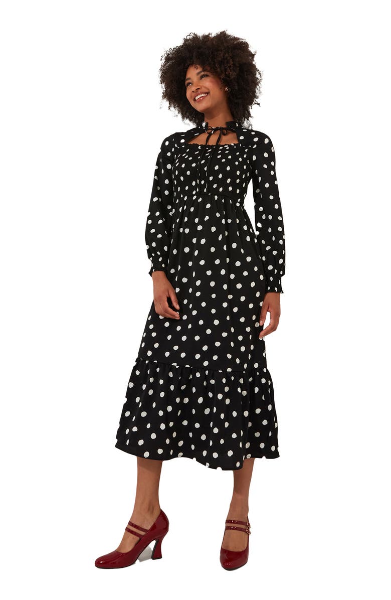 Joe Browns Long Sleeve Smocked Midi Dress, Main, color, Scattered Dot