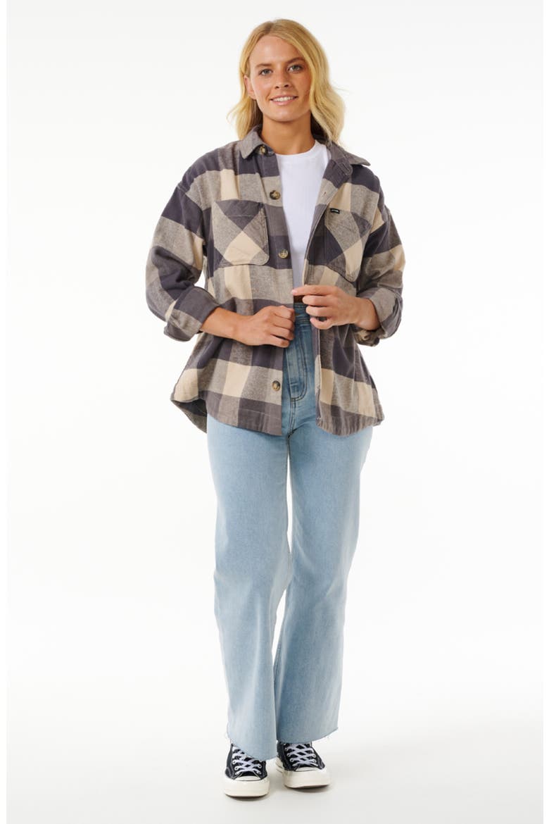 La Isla Plaid Flannel Button-Up Shirt, Alternate, color, WASHED BLACK