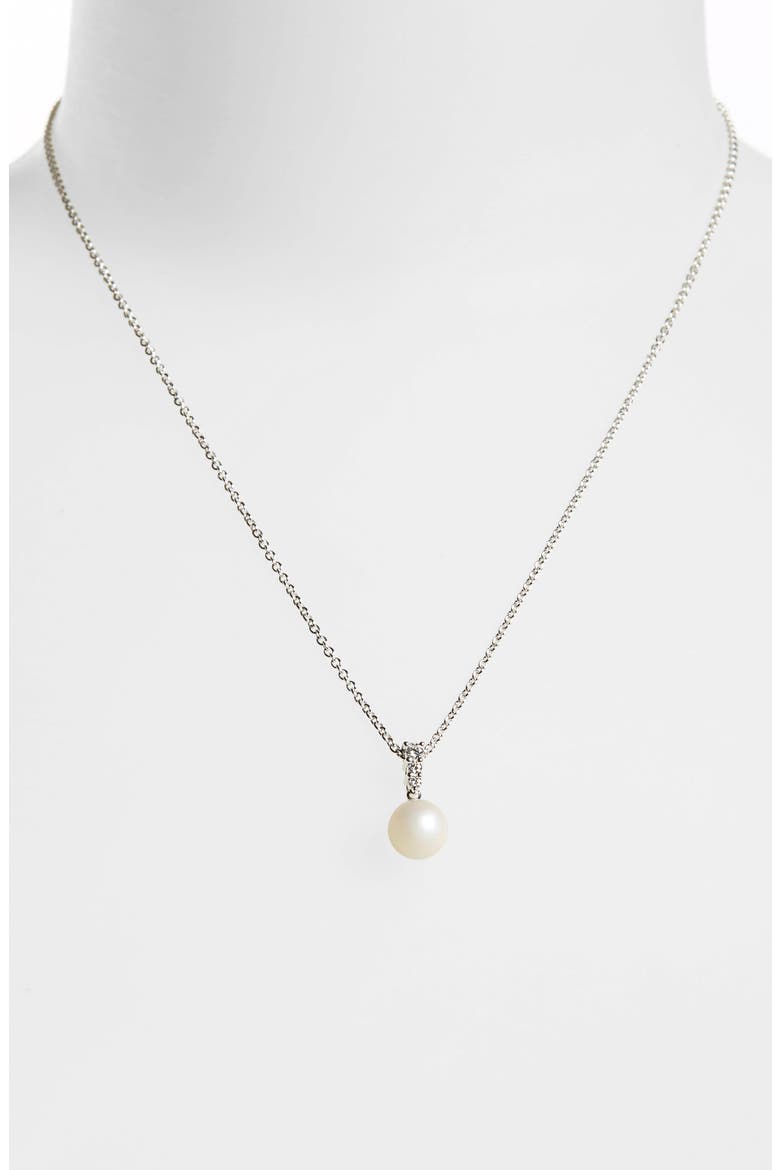 Morning Dew' Akoya Cultured Pearl & Diamond Pendant Necklace, Alternate, color, WHITE GOLD
