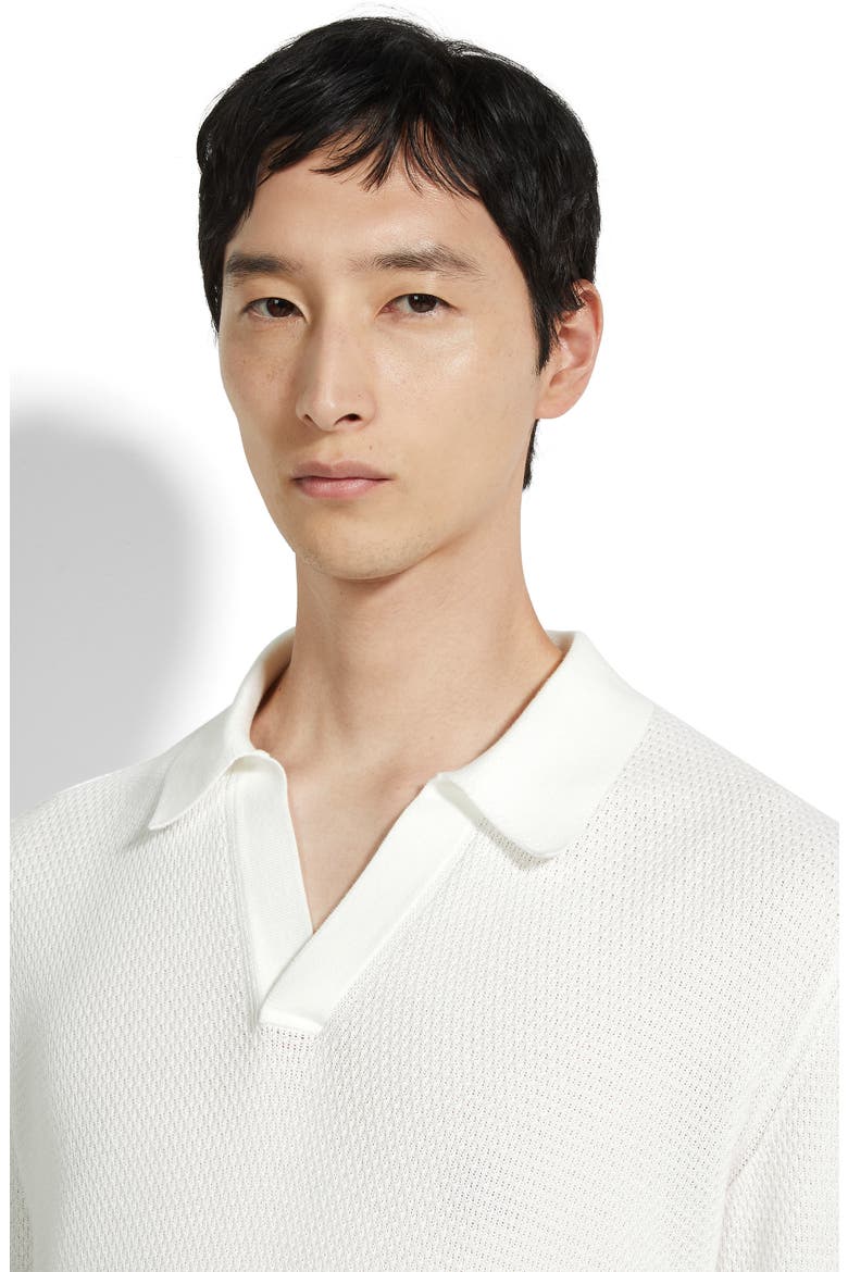 Waffle Stitch Cotton Polo Sweater, Alternate, color, NATURAL SOLID