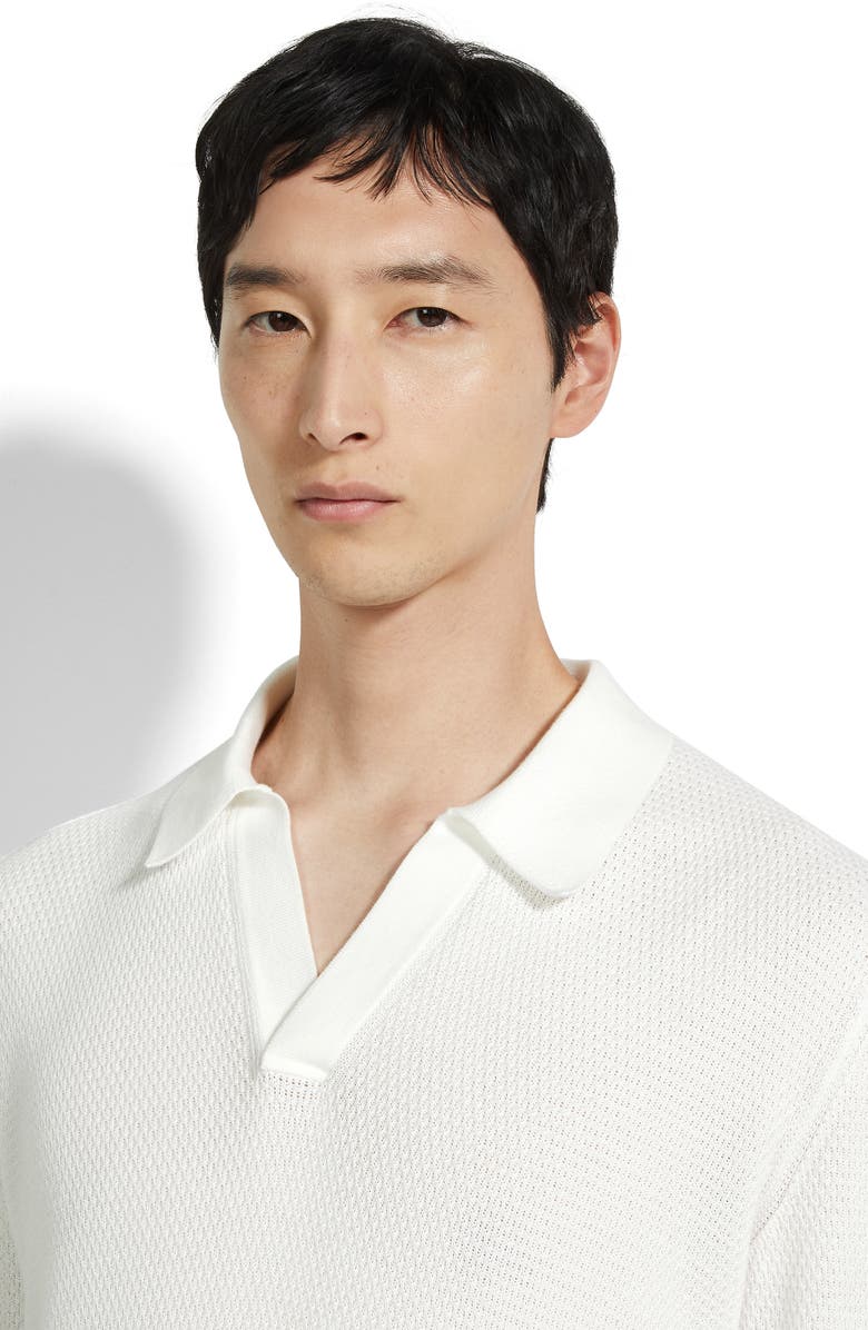 ZEGNA Waffle Stitch Cotton Polo Sweater, Alternate, color, Natural Solid
