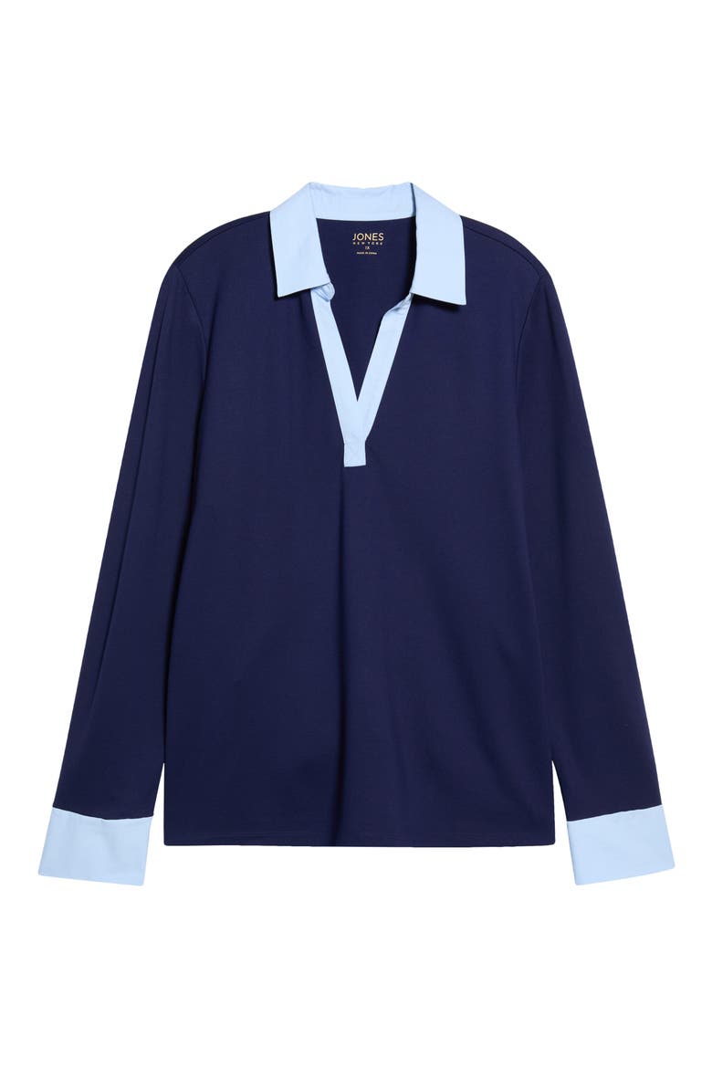 Contrast V-Neck Long Sleeve Top, Alternate, color, PACIFIC NAVY/ MORNING BLUE