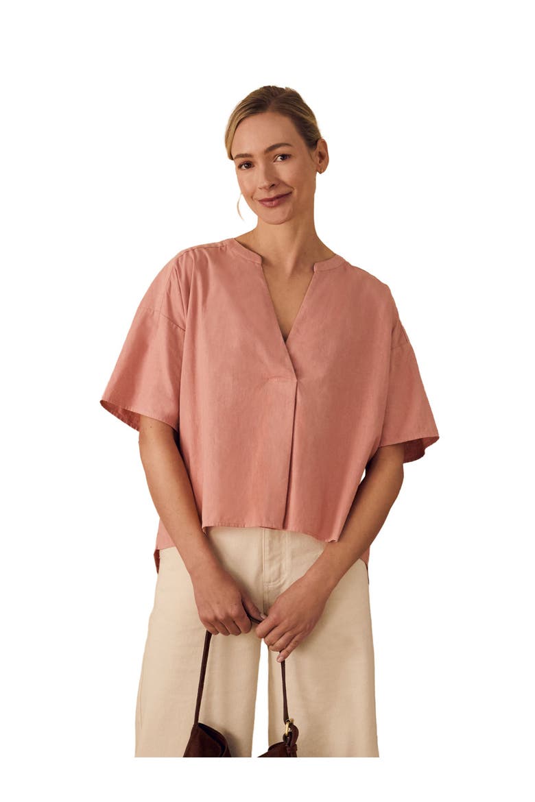 Short Sleeve V-Neck Dipped Hem Blouse, Main, color, Desert Rose