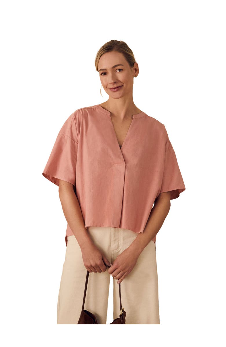 Celtic & Co. Short Sleeve V-Neck Dipped Hem Blouse, Main, color, Desert Rose