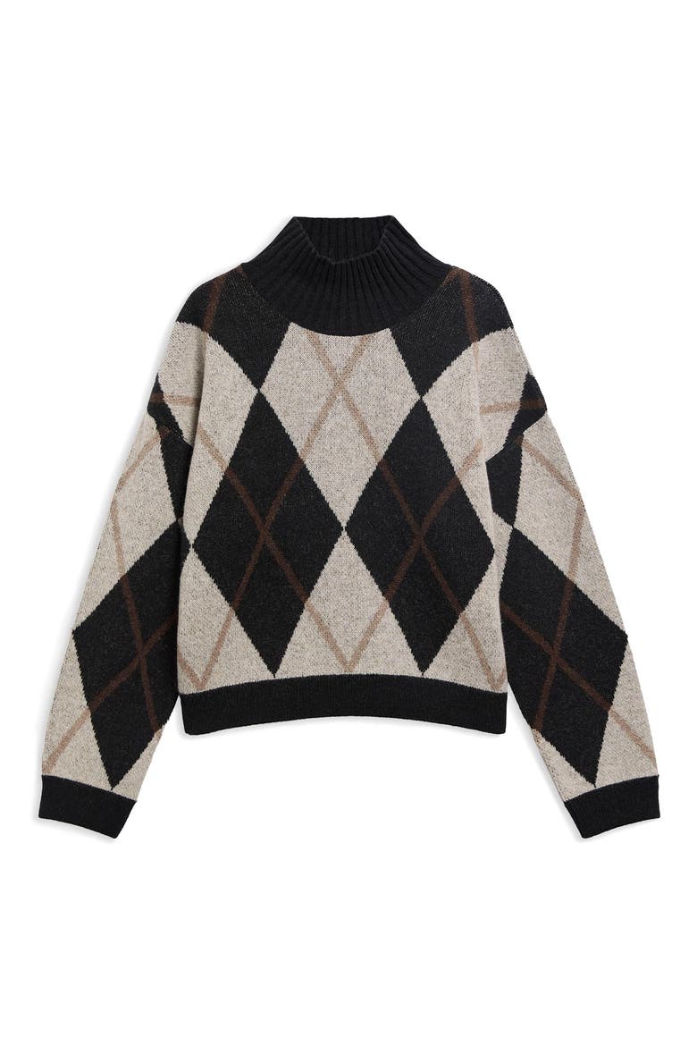 Marlow Argyle Wool Blend Funnel Neck Sweater, Alternate, color, BLACK MULTI