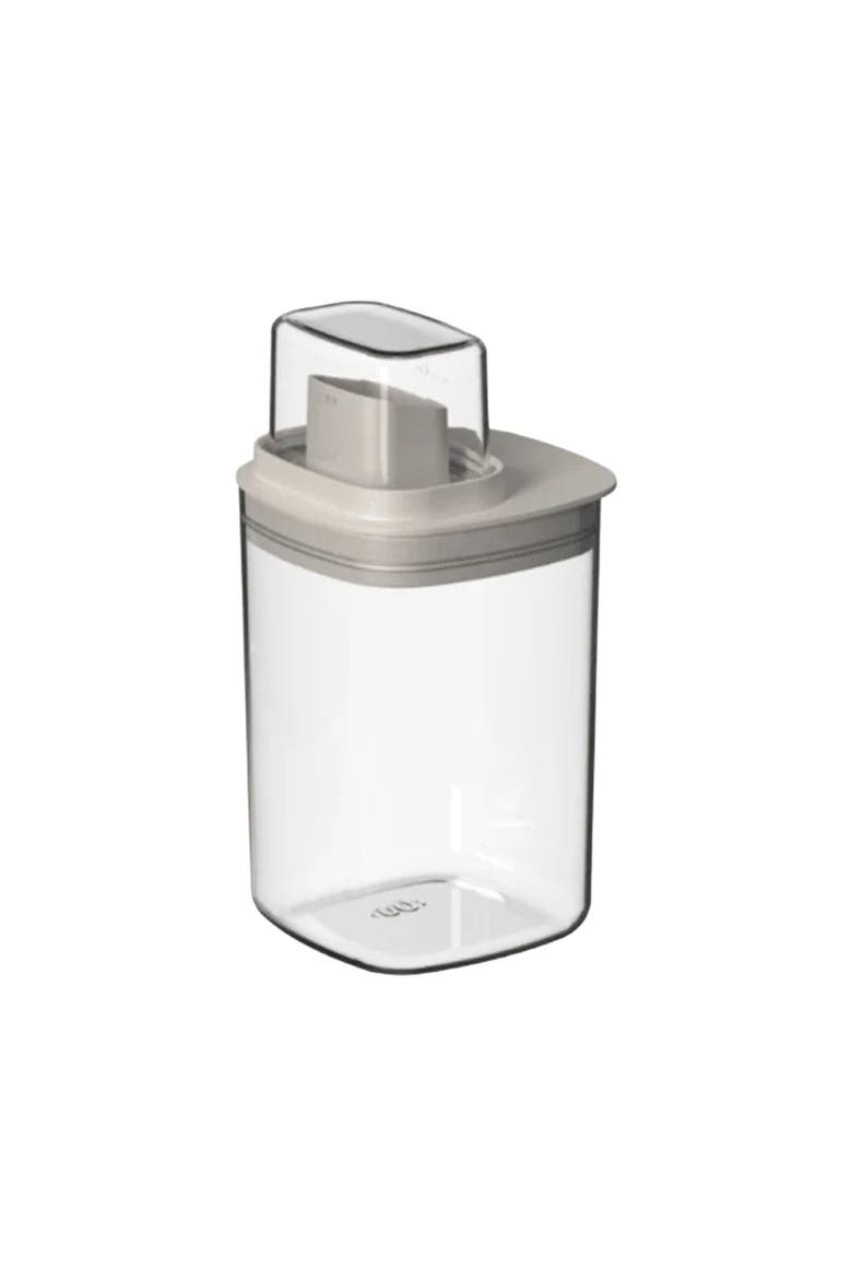 Versatile 34 oz Clear Airtight Laundry Detergent Dispenser with Measuring Cap, Main, color, Beige