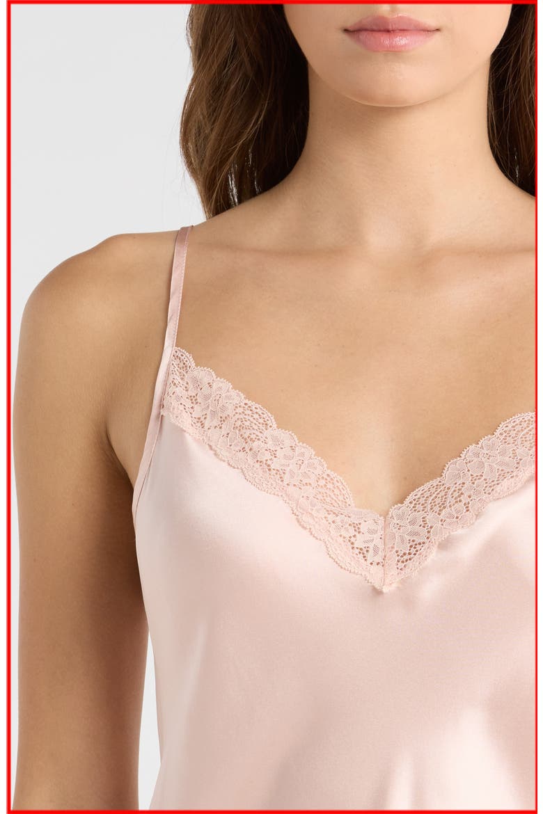 Milky Lace Trim Silk Chemise, Alternate, color, PINK