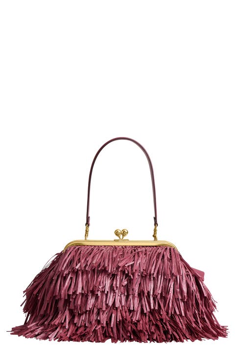 Kisslock Fringe Straw Frame Bag