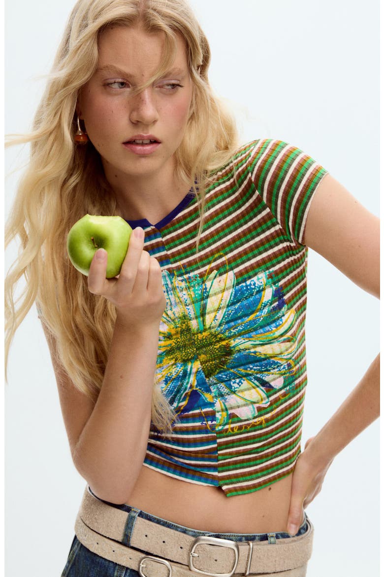 Stripe Flower T-Shirt, Alternate, color, GREEN