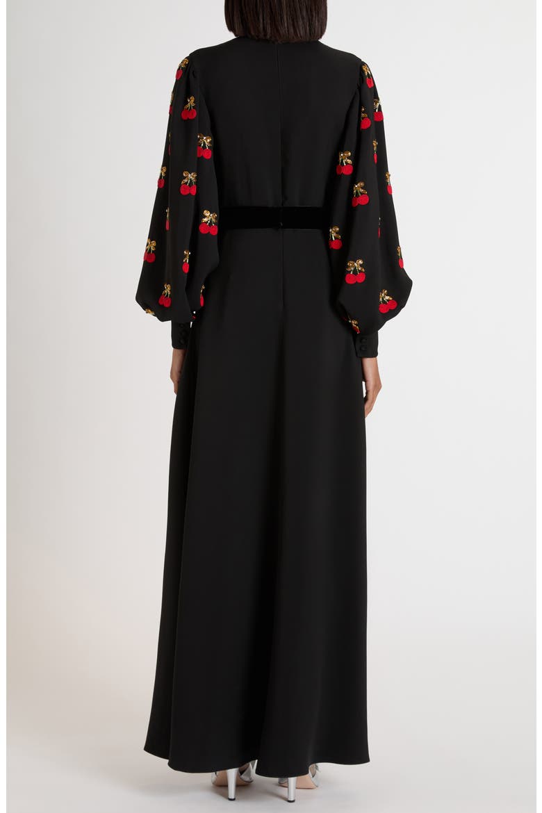 Cherryfic Beaded Long Sleeve Silk Gown, Alternate, color, BLACK/ CHERRY