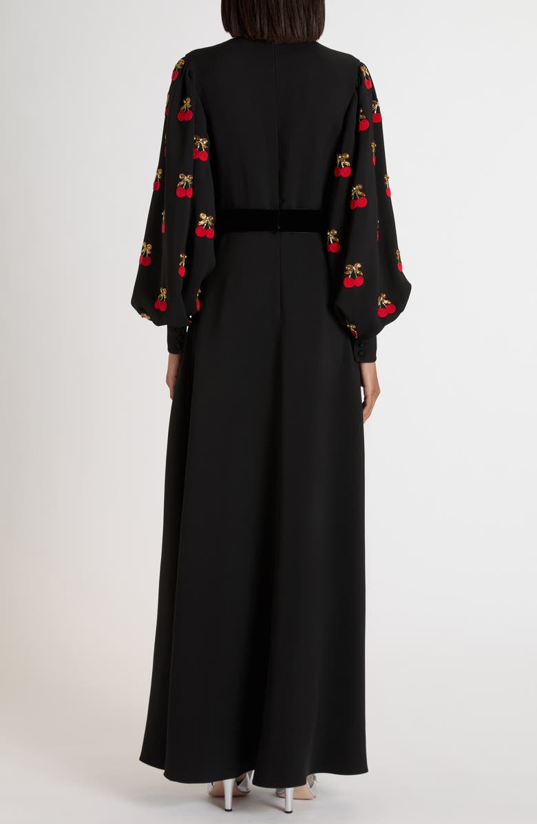 Valentino Garavani Cherryfic Beaded Long Sleeve Silk Gown, Alternate, color, Black/ Cherry