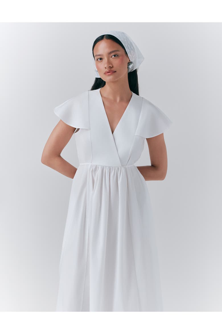 Eloise V-Neck Cotton Midi Dress, Alternate, color, White