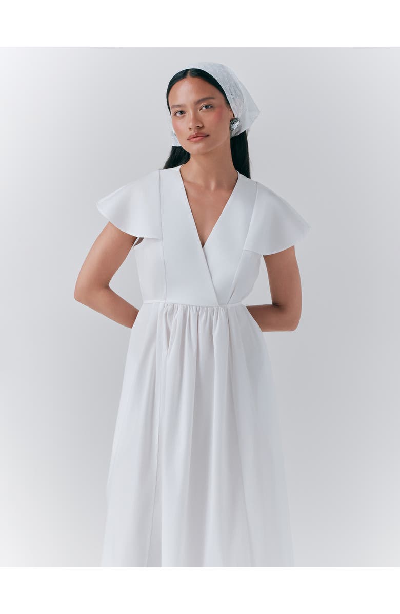 Ghost London Eloise V-Neck Cotton Midi Dress, Alternate, color, White