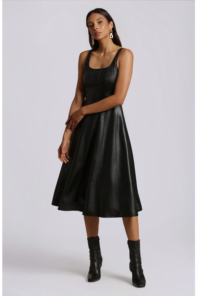 Faux-Ever Leather™ Fit & Flare Dress, Alternate, color, BLACK