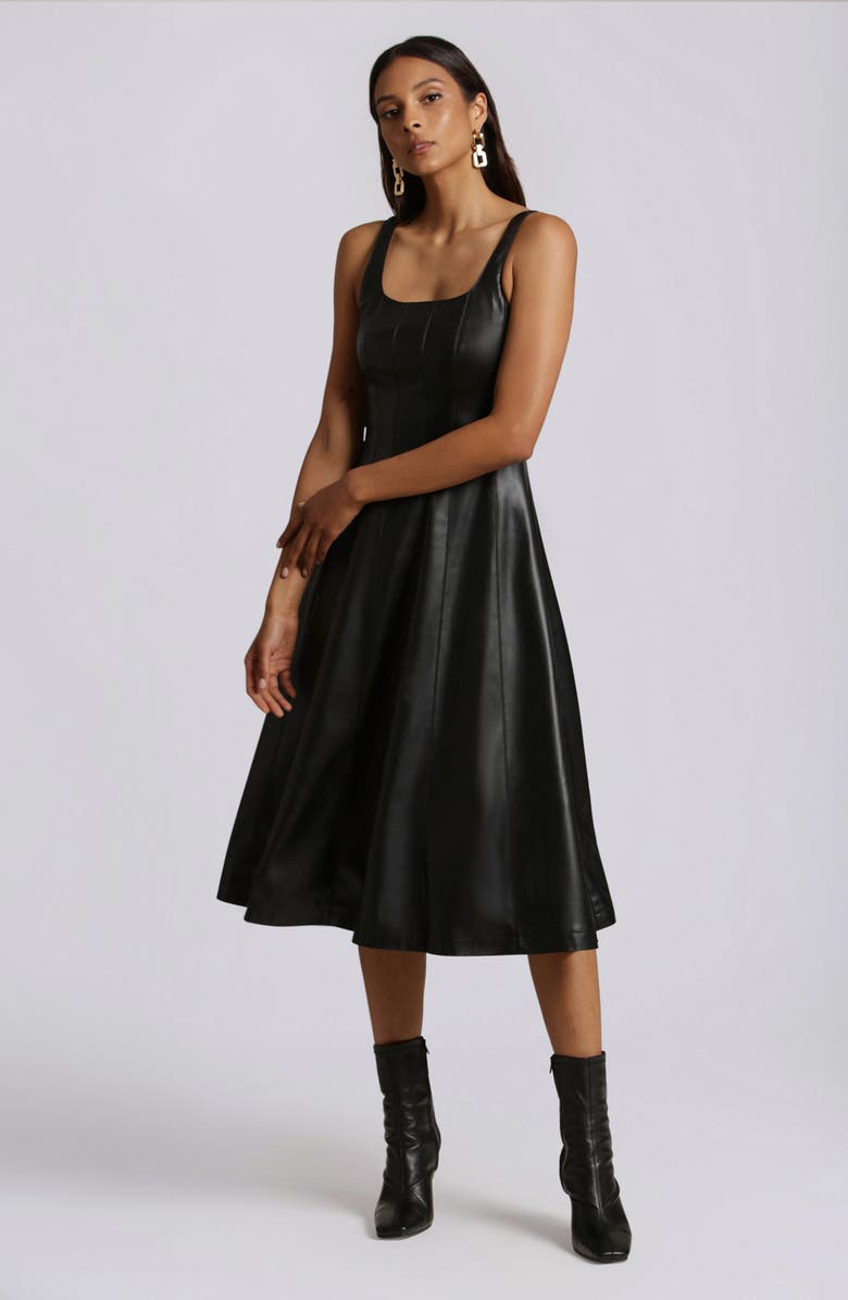 Avec Les Filles Faux-Ever Leather<sup>™</sup> Fit & Flare Dress, Alternate, color, Black
