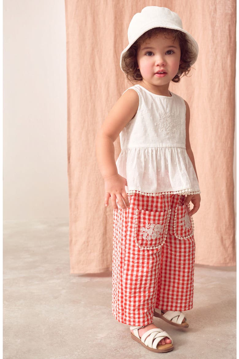 Kids' Embroidered Peplum Tank & Gingham Pants Set, Alternate, color, RED
