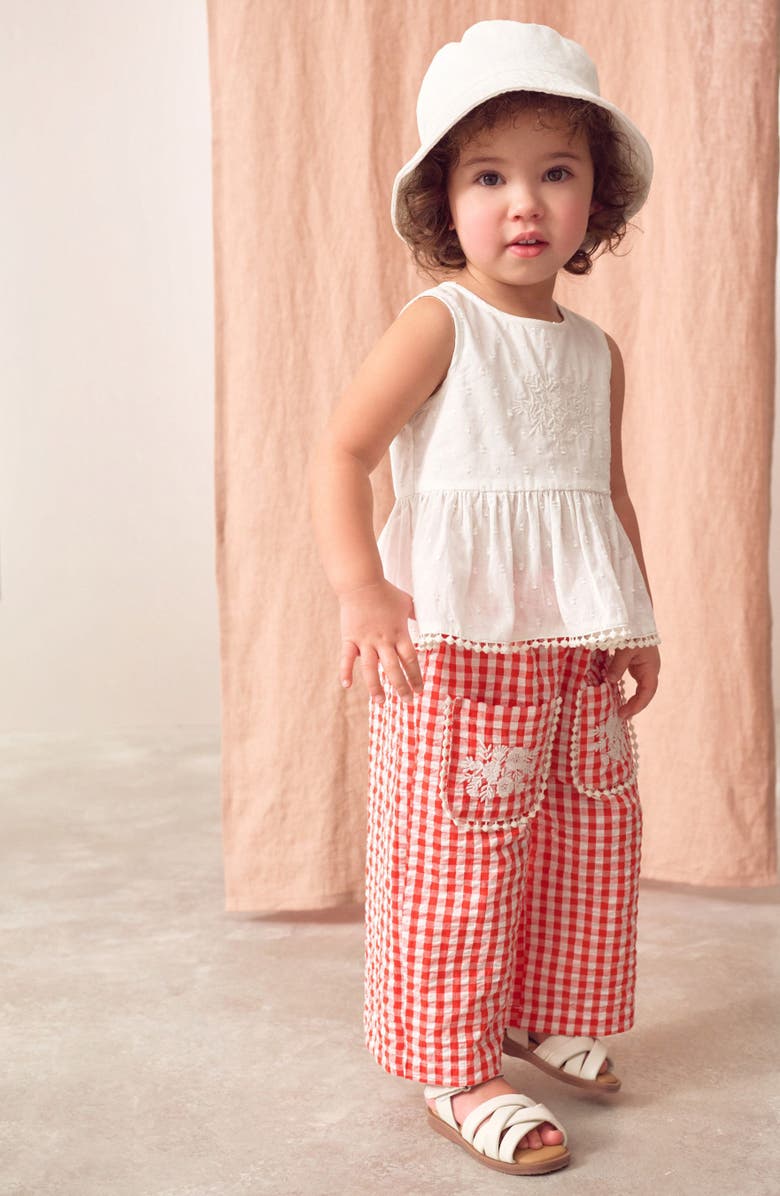 NEXT Kids' Embroidered Peplum Tank & Gingham Pants Set, Alternate, color, Red