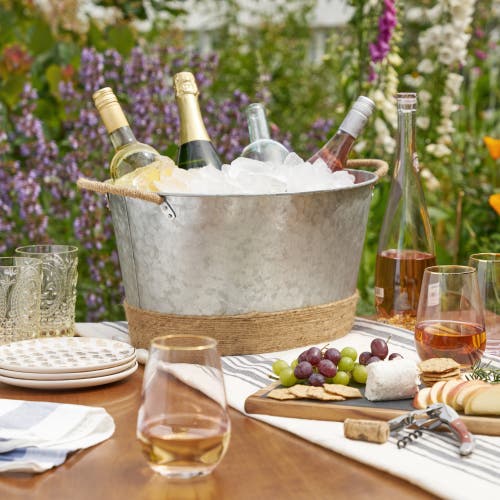 Twine Seaside Jute Rope Wrapped Galvanized Tub In Silver